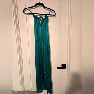 M - APRICOT - Green Spaghetti Strap Dress